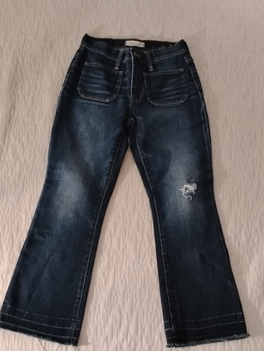 Madewell Dark Blue Flare Jeans with Subtle Distress